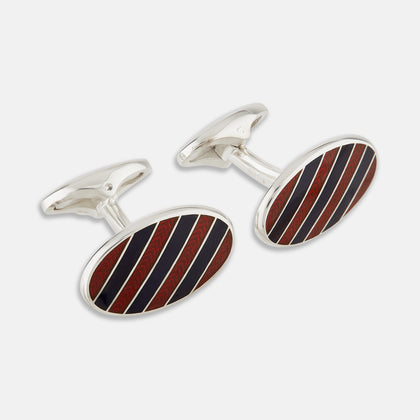 Burgundy and Navy Striped Oval Enamel Cufflinks