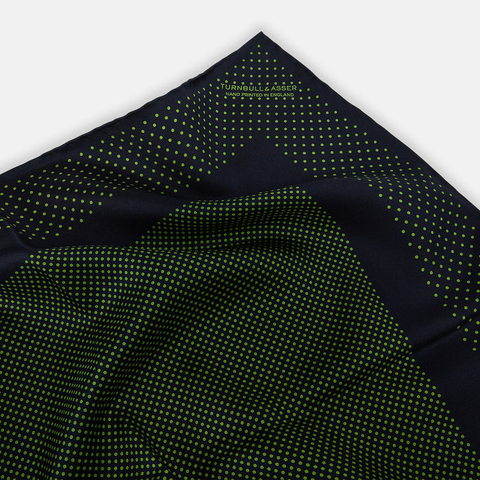 Navy and Kelly Green Dot Silk Pocket Square Image 1