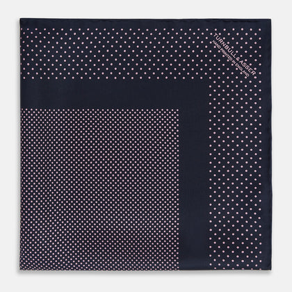 Navy and Pink Dot Silk Pocket Square Image 2