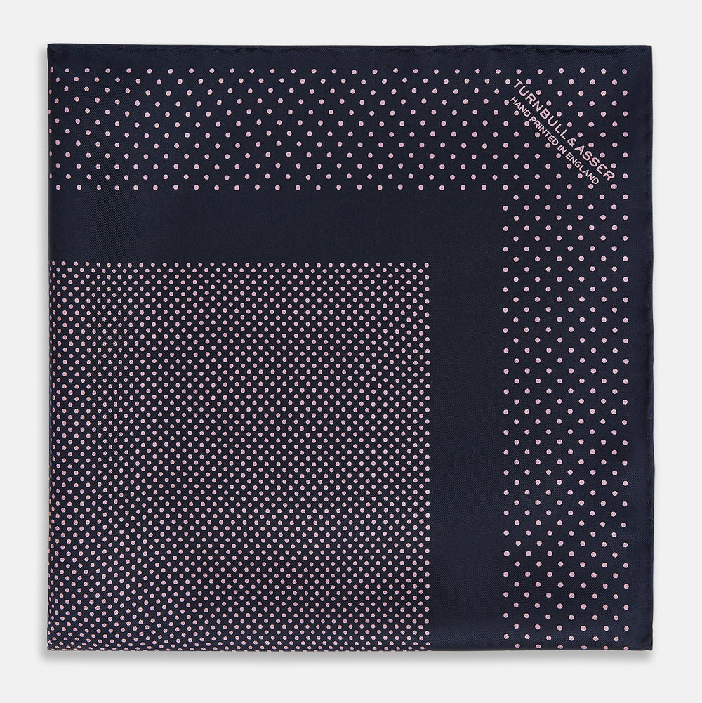 Navy and Pink Dot Silk Pocket Square