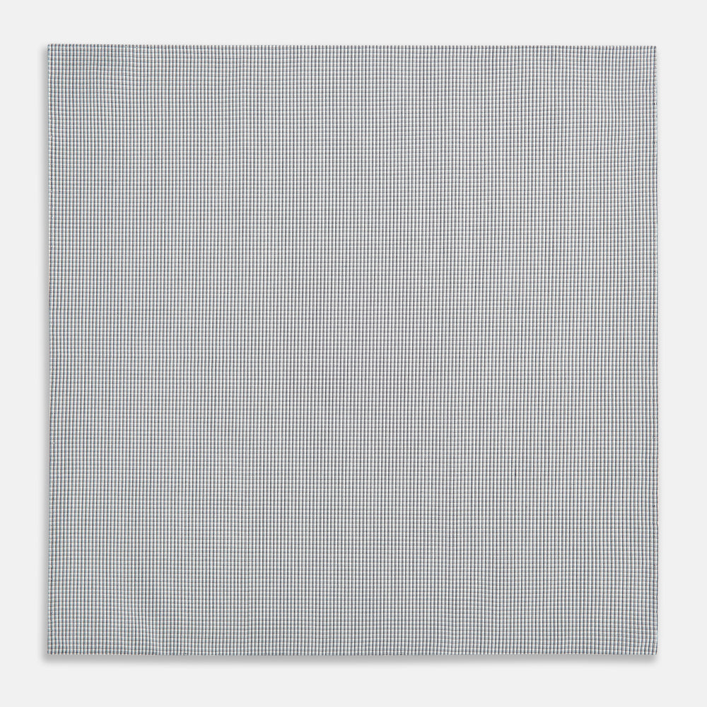 Navy Blue Shadow Grid Check Hand-Rolled Handkerchief
