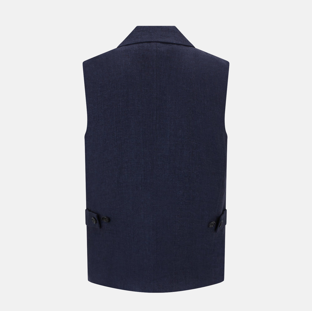 Navy Collared Linen Waistcoat