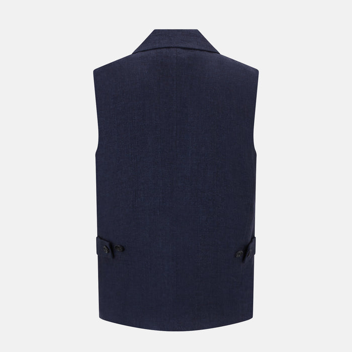Navy Collared Linen Waistcoat Image 2