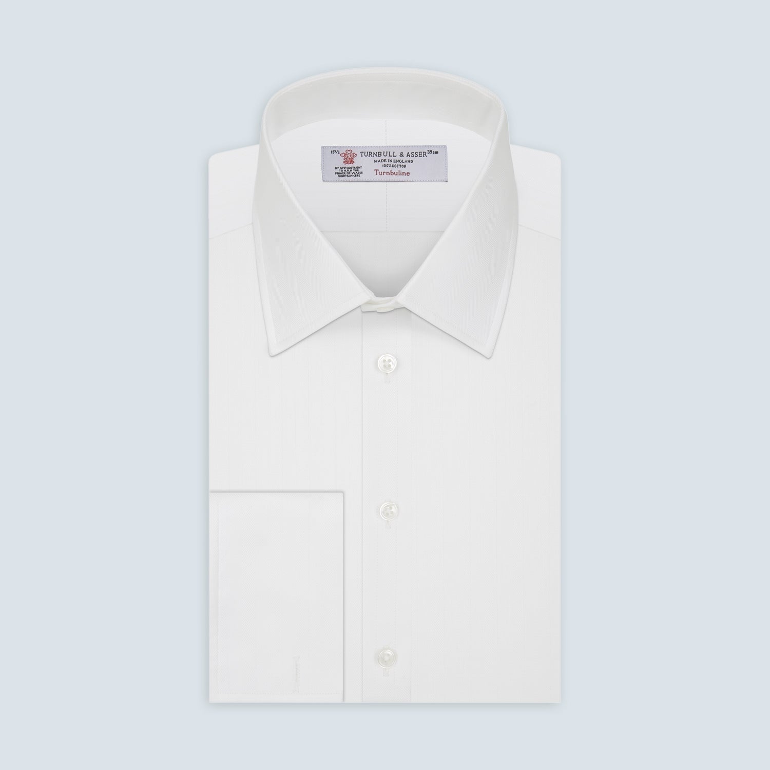 View 1 of product White Herringbone Superfine Cotton Shirt with T&A Collar and Double Cuffs