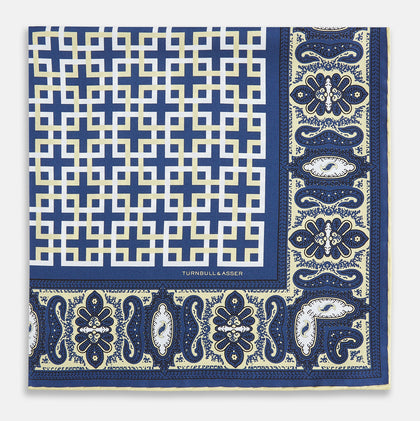 Azzurro Square-Patterned and Paisley Patterned Silk Pocket Square Image 2