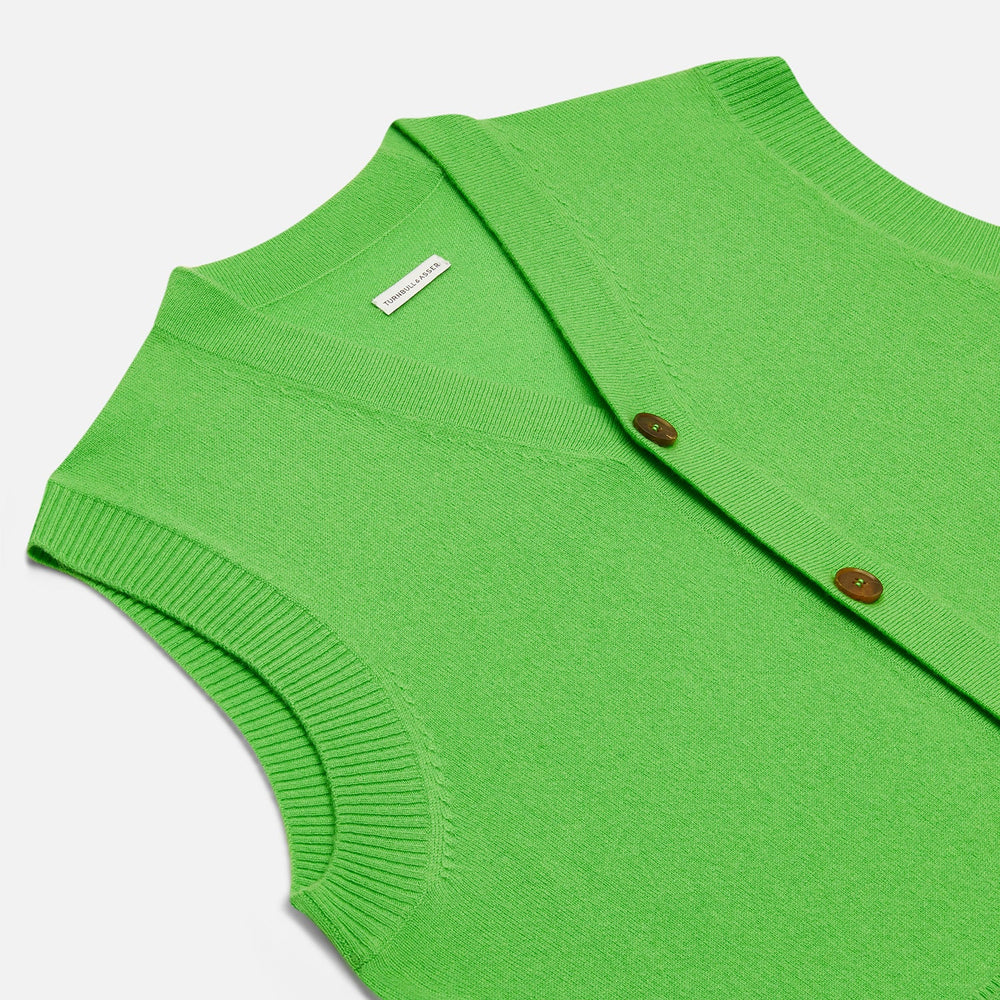 Lime Green Fine Merino V-Neck Sleeveless Cardigan
