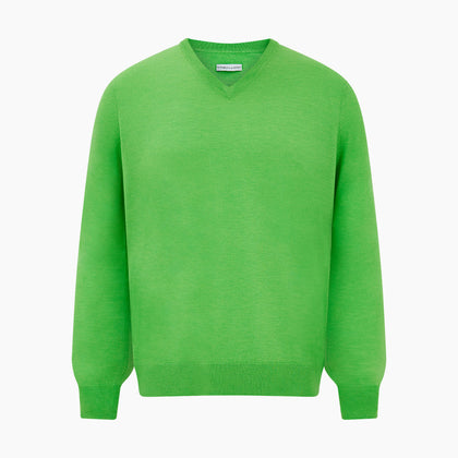 Lime Green Fine Merino V-Neck Jumper Image 4