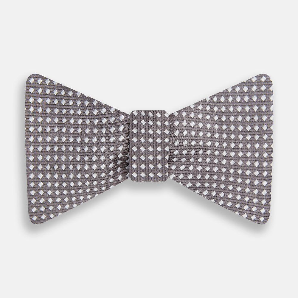 Grey and White Diamond Silk Bow Tie