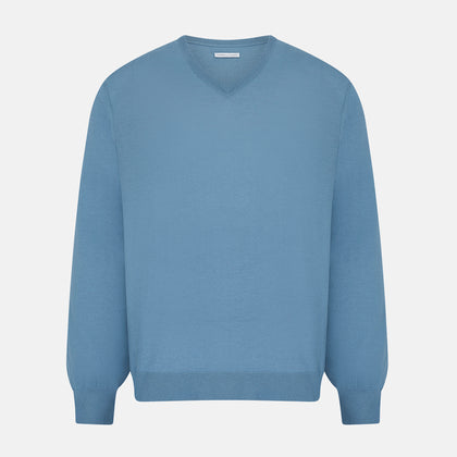 Pale Blue Fine Merino V-Neck Jumper Image 4