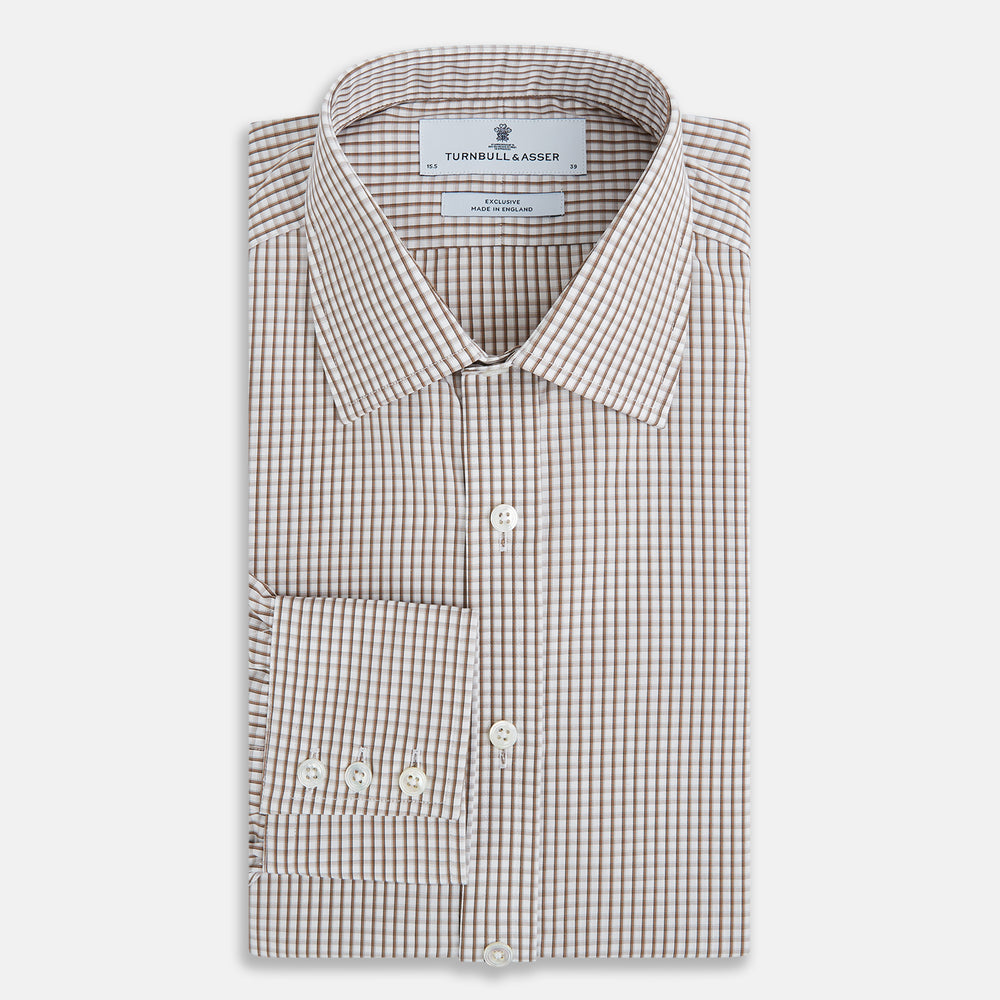 Coffee Micro Shadow Check Mayfair Shirt