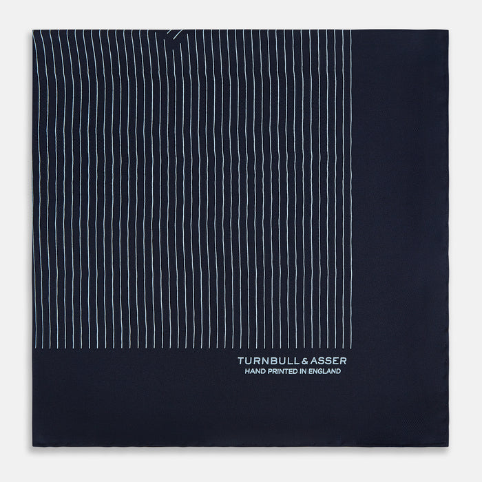 Navy and Light Blue Stripe Silk Pocket Square Image 3
