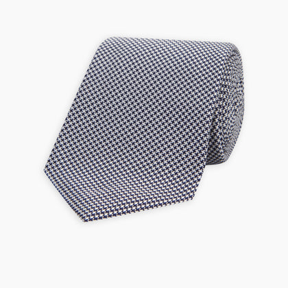 Seven-Fold Navy & White Houndstooth Silk Tie Image 4