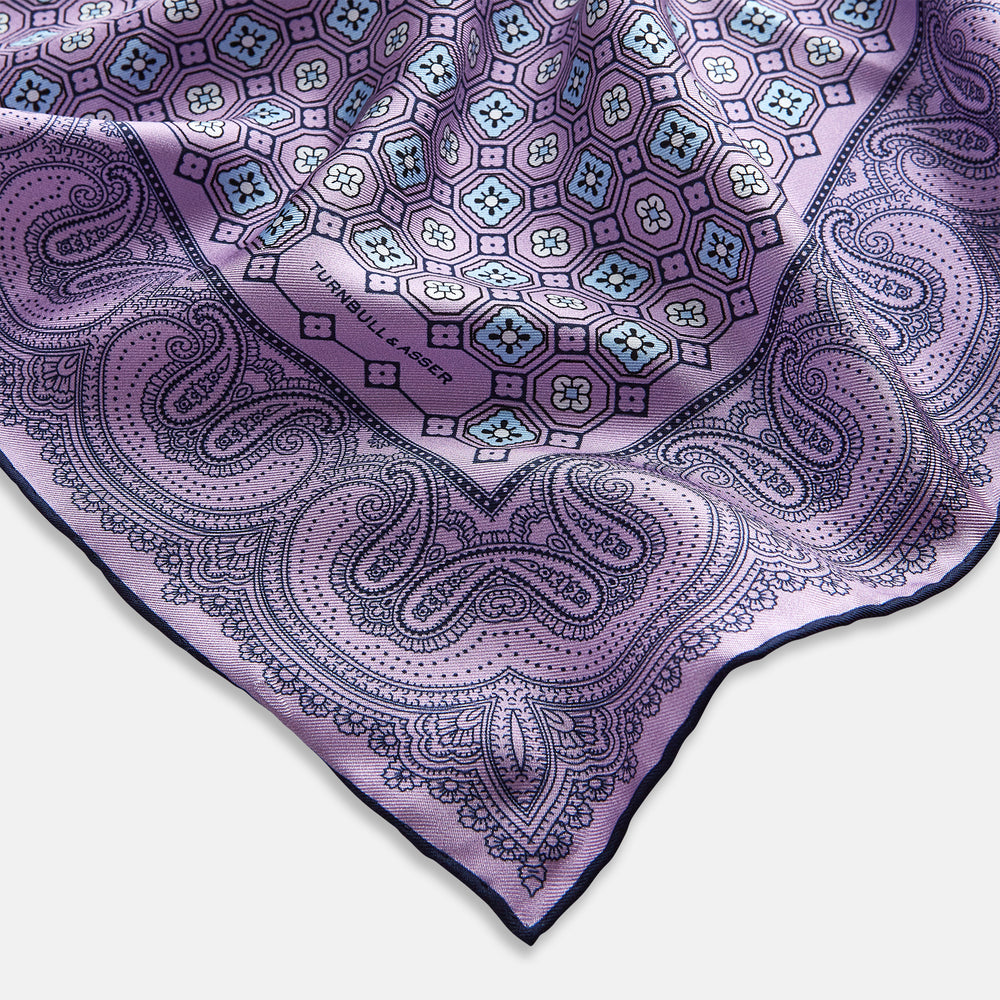 Lilac Floral Tile and Paisley Silk Pocket Square