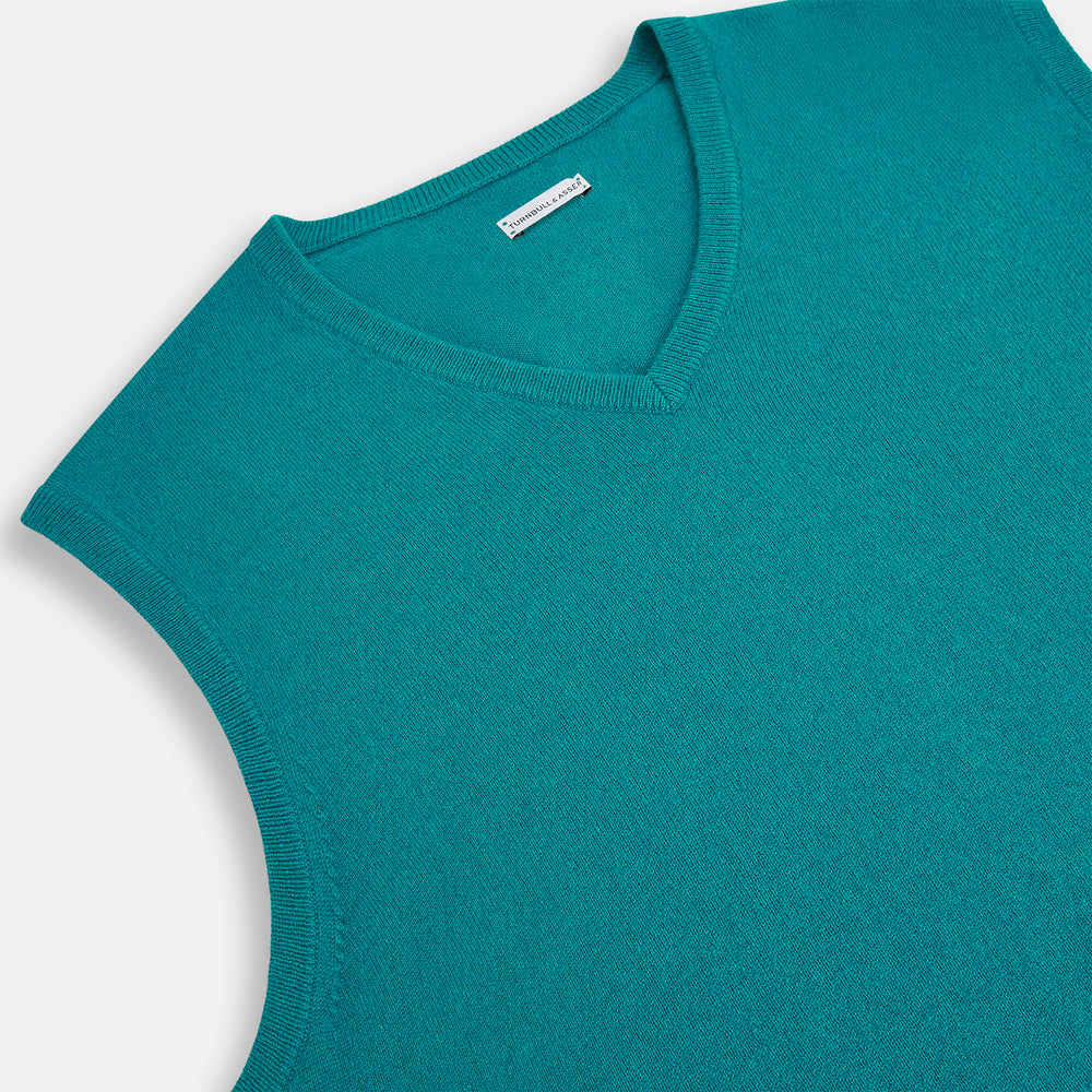 Turquoise Cashmere V-Neck Vest