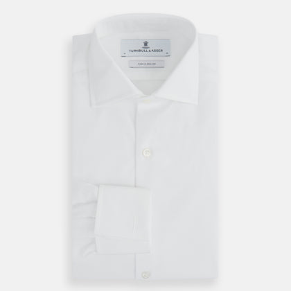 Tailored Fit Plain White Cotton Shirt with Kent Collar and Double Cuffs Image 3