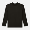 View 1 of product The Turnbull & Asser Dark Chocolate Long-Sleeve T-shirt features a minimalist crew neck design with no visible logos or patterns, shown laid flat on a white background for a versatile, understated look.
