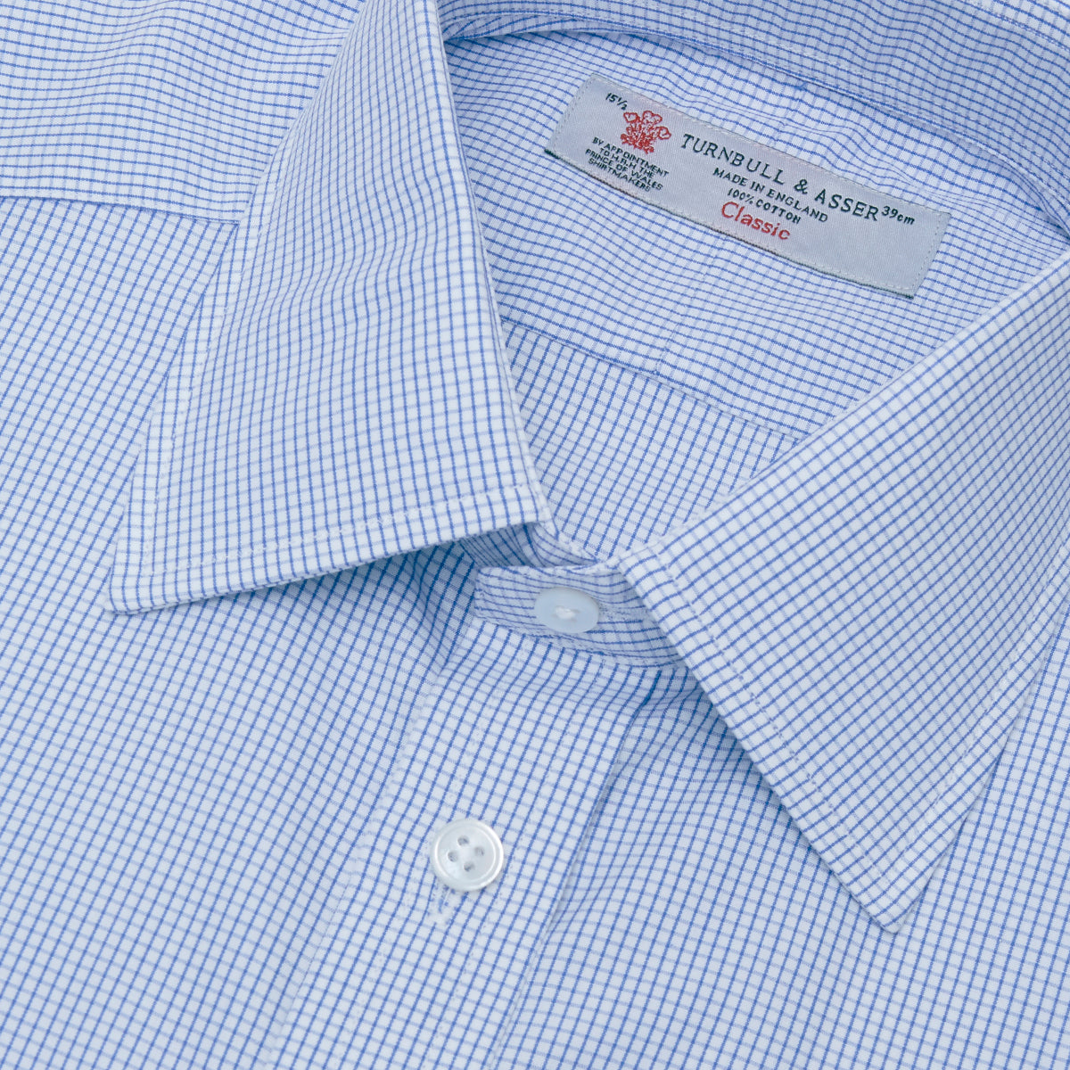 View 2 of product Blue Grid Check Shirt with T&A Collar and 3-Button Cuffs