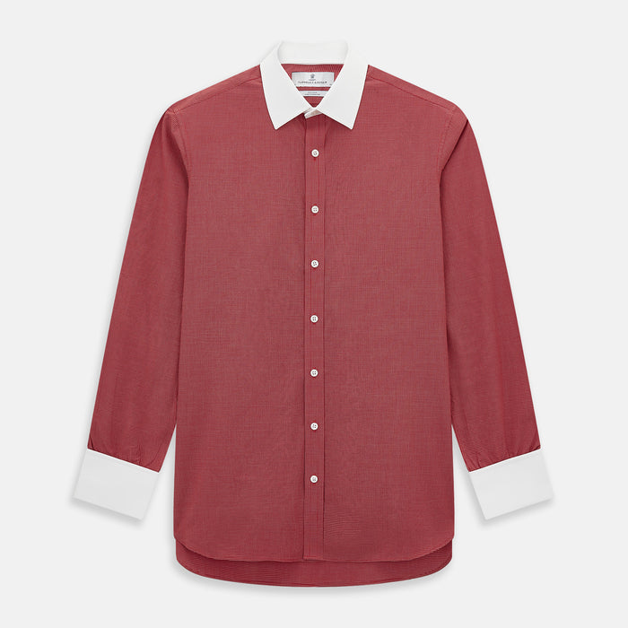 Dark Red Pin Check  Shirt with Contrast T&A Collar and Cuffs