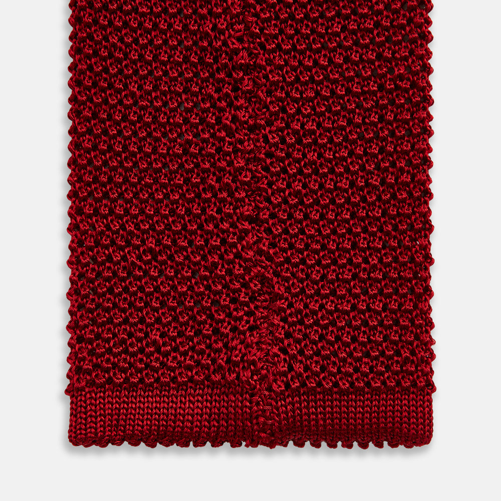 KNITTED RED SILK PLAIN TIE