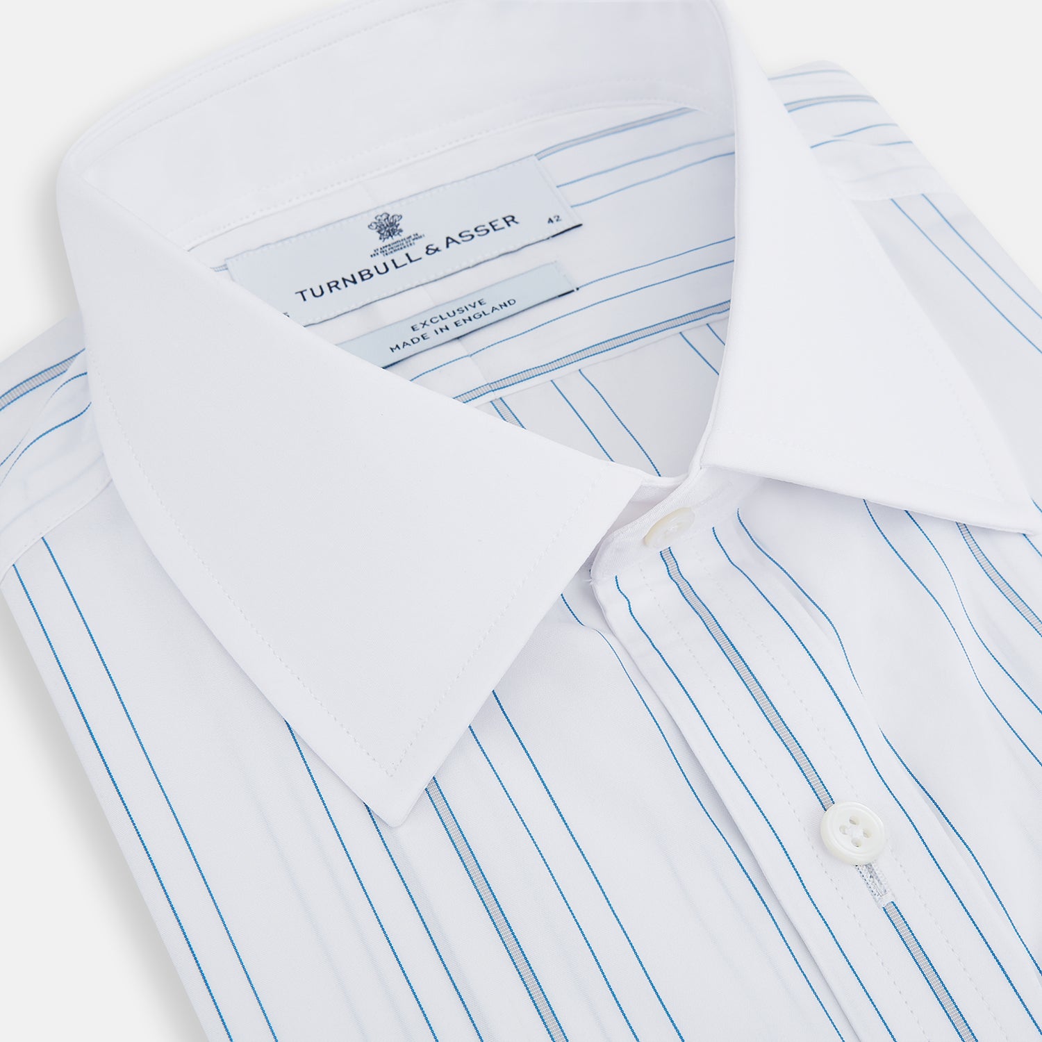 View 2 of product Pale Blue Multi Stripe Shirt with Contrast Collar and Double Cuffs