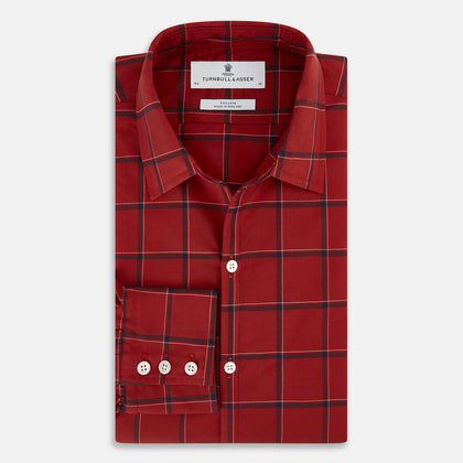 Dark Red Grid Check Windsor Shirt Image 4