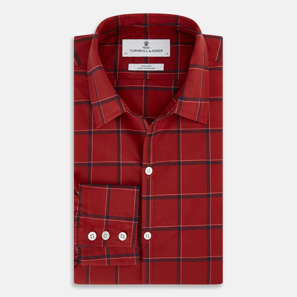 Dark Red Grid Check Windsor Shirt