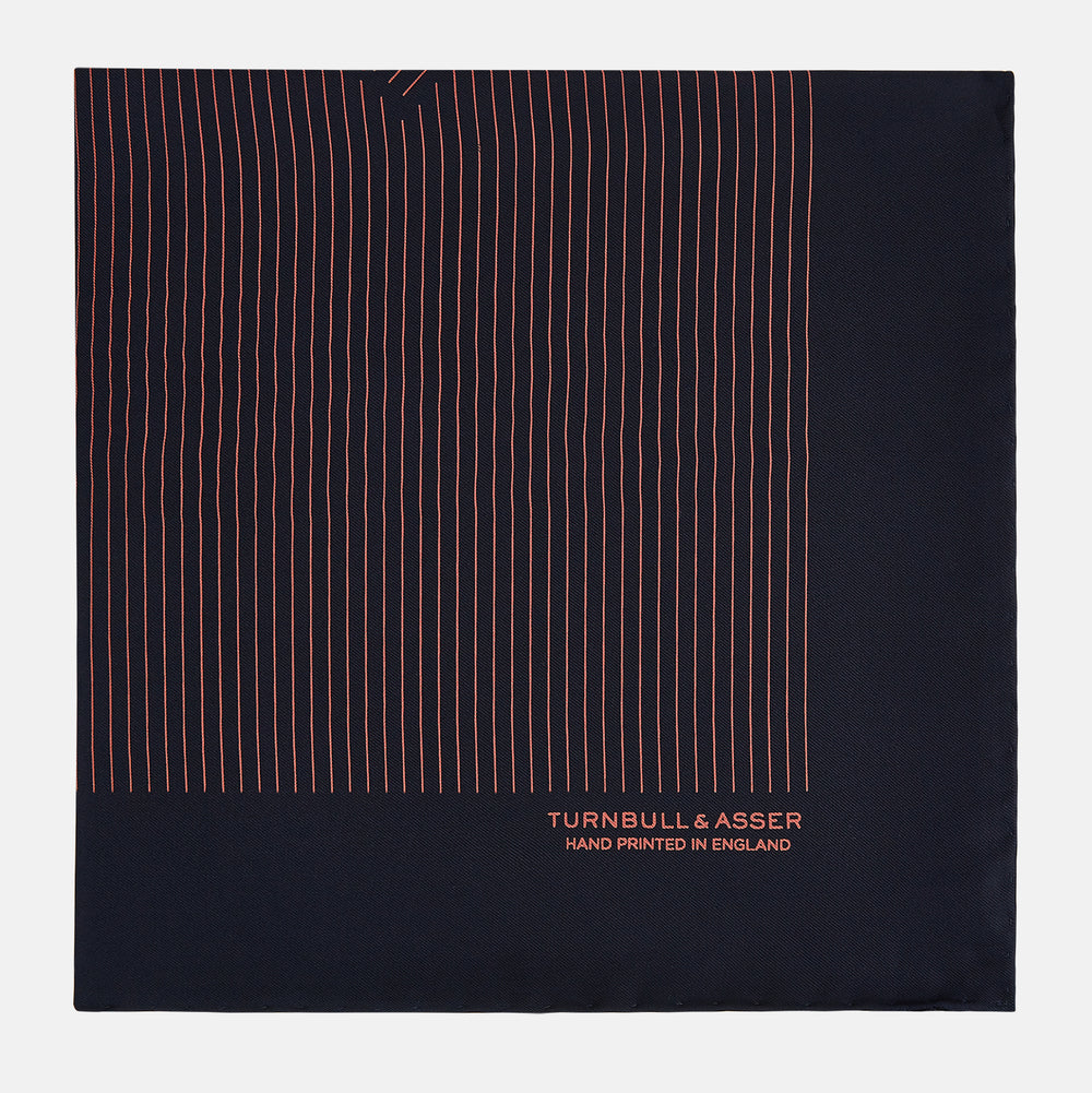 Navy and Orange Stripe Silk Pocket Square