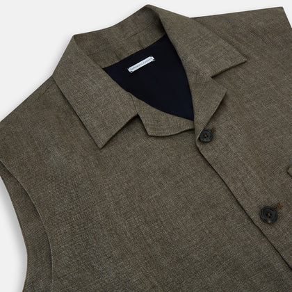 Olive Collared Linen Waistcoat
