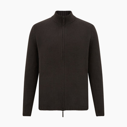 Brown Merino High Neck Zipped Cardigan Image 4