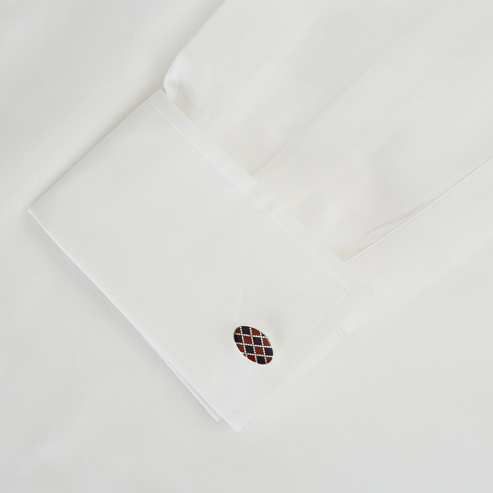 Burgundy and Navy Checkered Oval Enamel Cufflinks