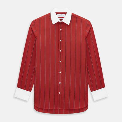Dark Red Track Stripe Shirt with Contrast T&A Collar and Cuffs