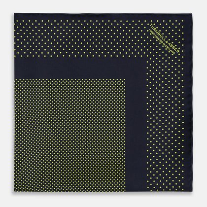 Navy and Yellow Dot Silk Pocket Square Image 2