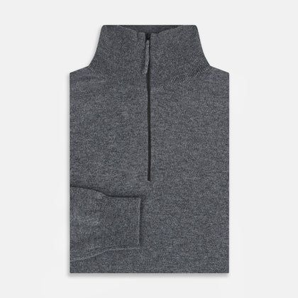 Slate Grey Melange Half-Zip Cashmere Jumper Image 3