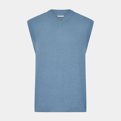 Pale Blue Fine Merino V-Neck Vest Image 4