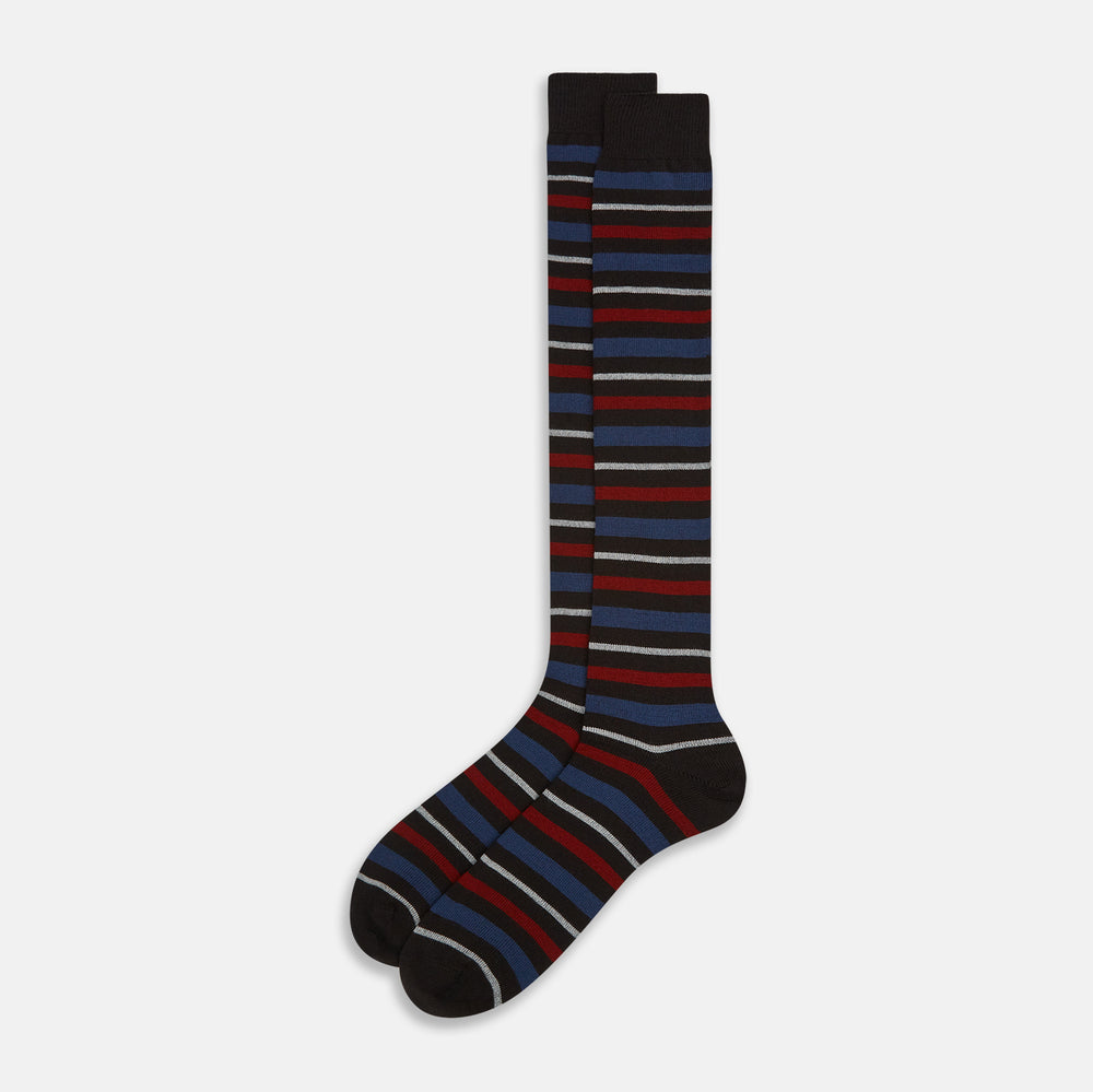 Dark Chocolate Striped Merino Wool Long Socks