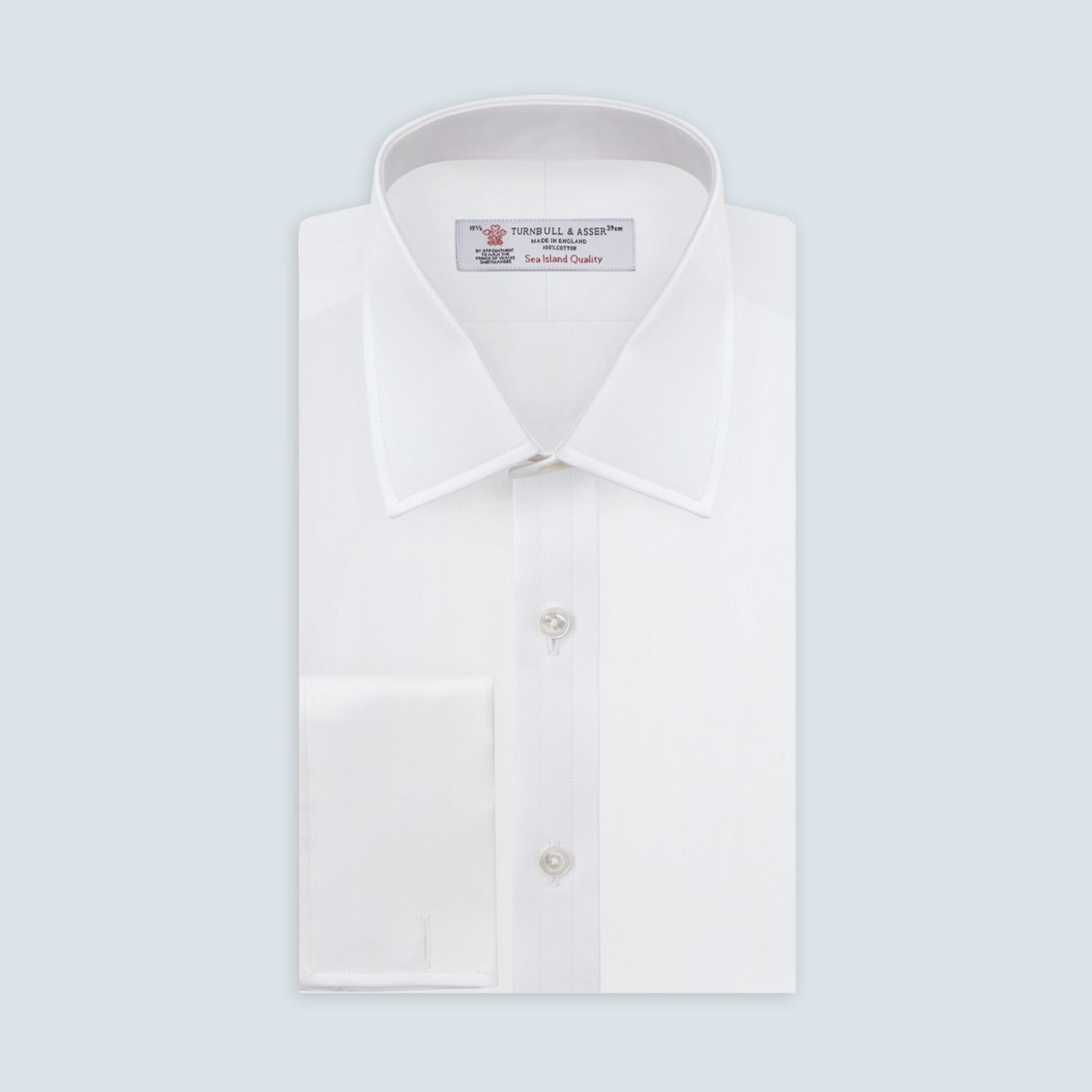 View 1 of product White Herringbone Sea Island Quality Cotton Shirt with T&A Collar and Double Cuffs