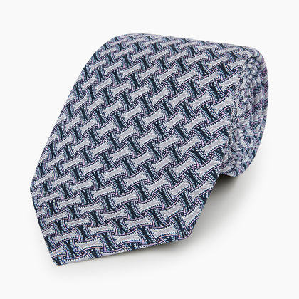 Navy and Pink Weave Patterned Silk Tie Image 4