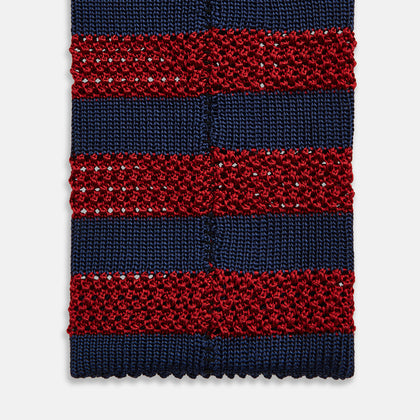 KNITTED STRIPE RED TIE Image 3