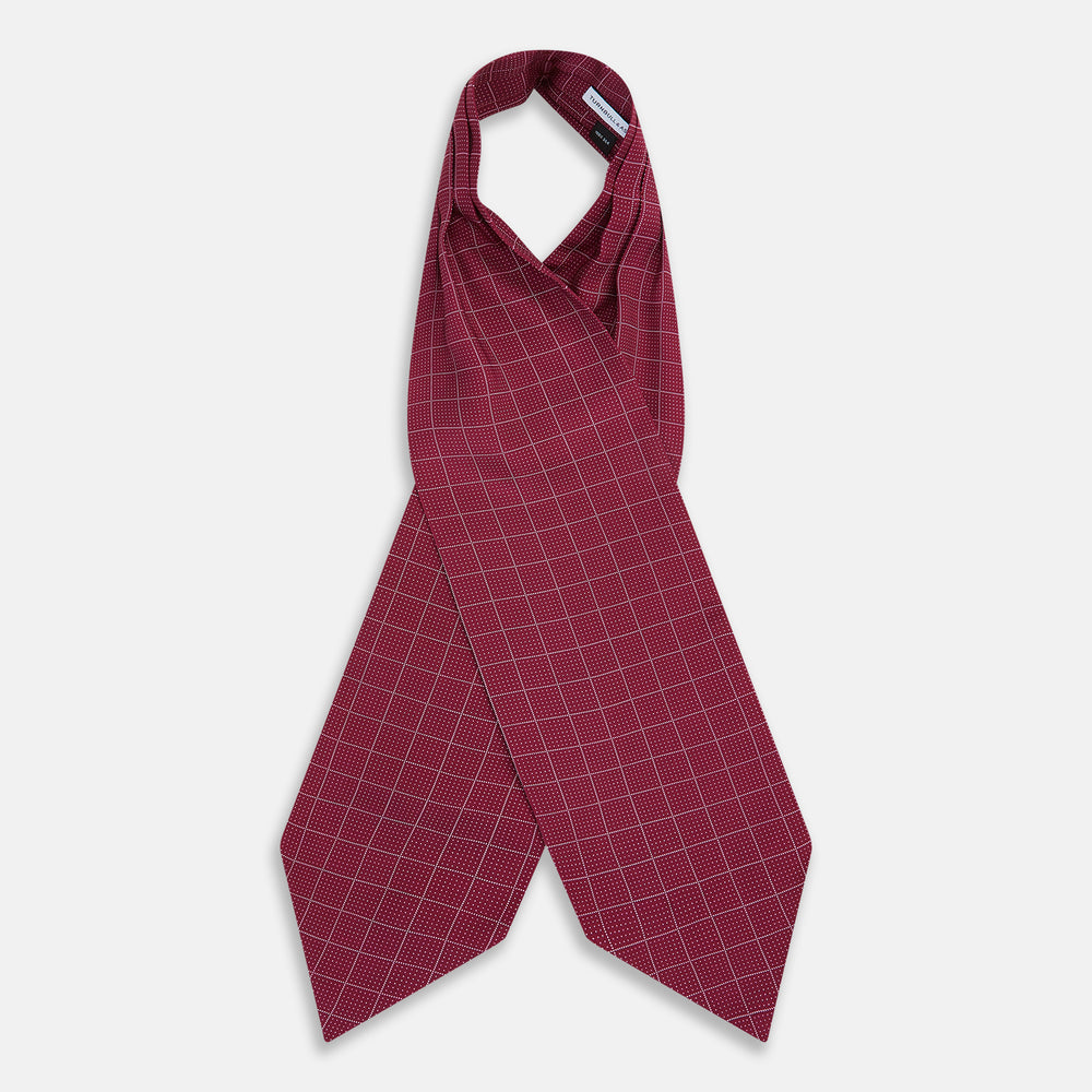 Burgundy Dotted Check Pattern Printed Silk Cravat