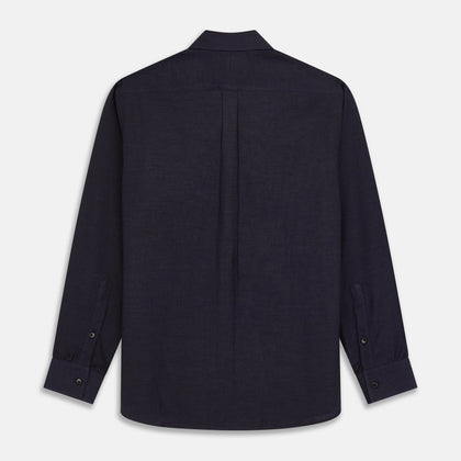 Navy Weekend Fit Cotton & Wool Shirt with Derby Collar and 1 Button Cuffs Image 7