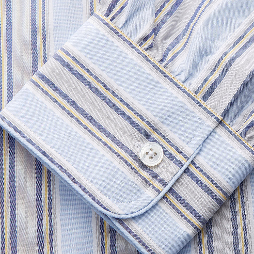 Pale Blue and Yellow Multi Stripe Cotton Sussex Nightshirt