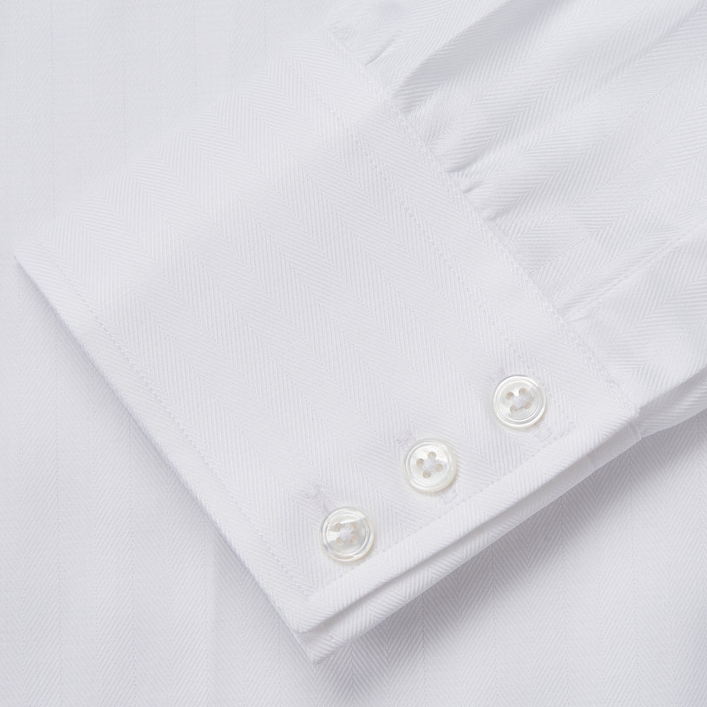 White Herringbone Tailored Fit Shirt With Kent Collar Turnbull & Asser Men's High Quality Shirt Size: 15.5