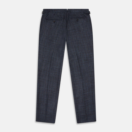 Navy Check Wool and Cashmere Blend Wilson Trousers Image 2