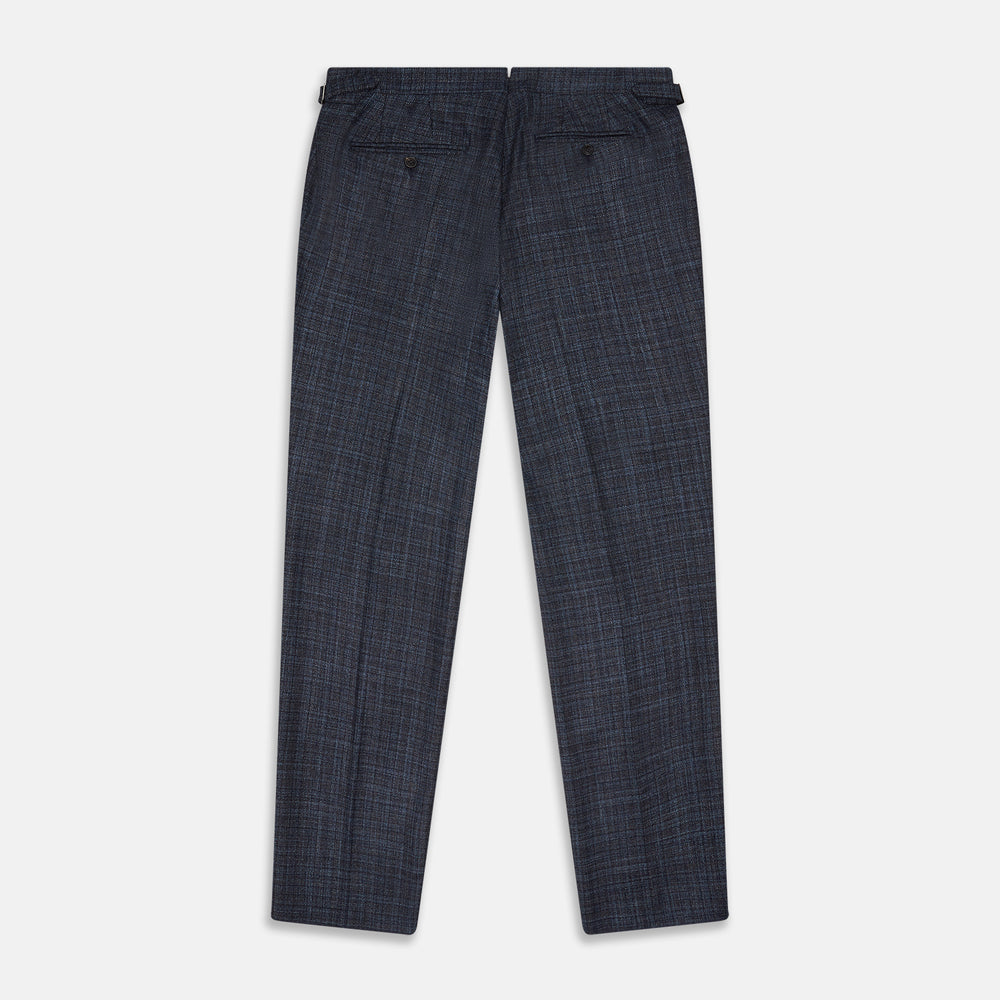 Navy Check Wool and Cashmere Blend Wilson Trousers