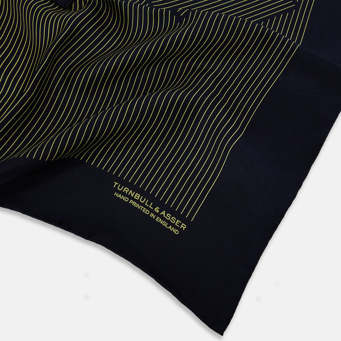Navy and Gold Stripe Silk Pocket Square Image 1