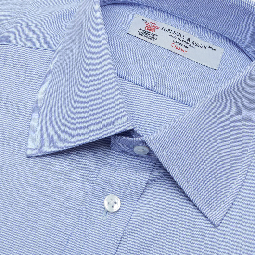 Blue Hairline Stripe Shirt with T&A Collar and 3-Button Cuffs