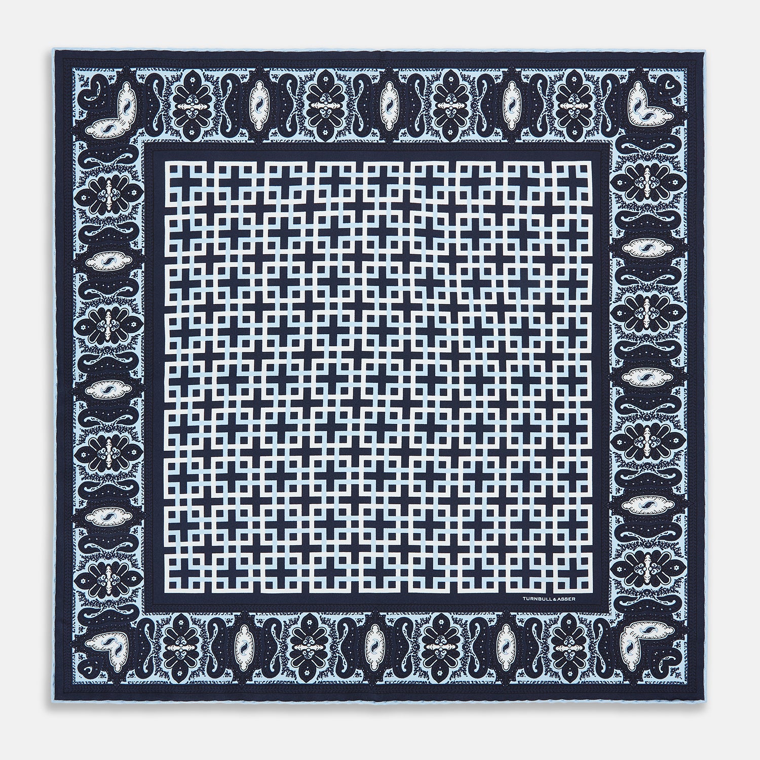 Image 9 of product Navy Square-Patterned and Paisley Patterned Silk Pocket Square
