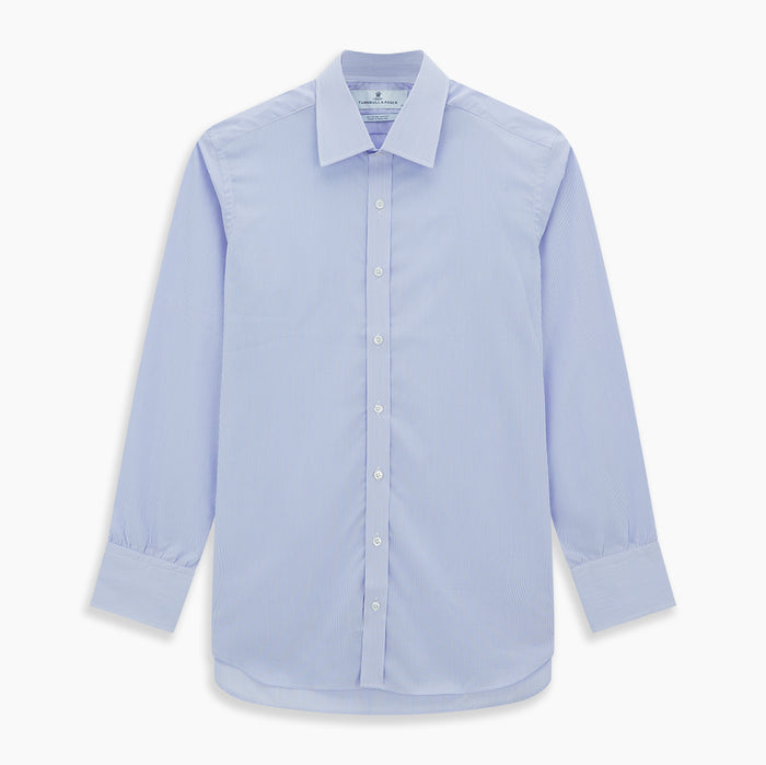 Blue and White Fine Bengal Stripe Sea Island Quality Cotton Shirt with T&A Collar and 3-Button Cuffs Image 5