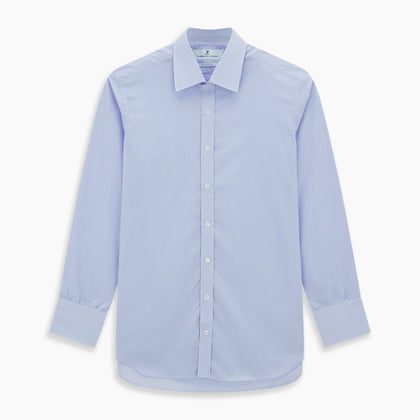 Blue and White Fine Bengal Stripe Sea Island Quality Cotton Shirt with T&A Collar and 3-Button Cuffs Image 5