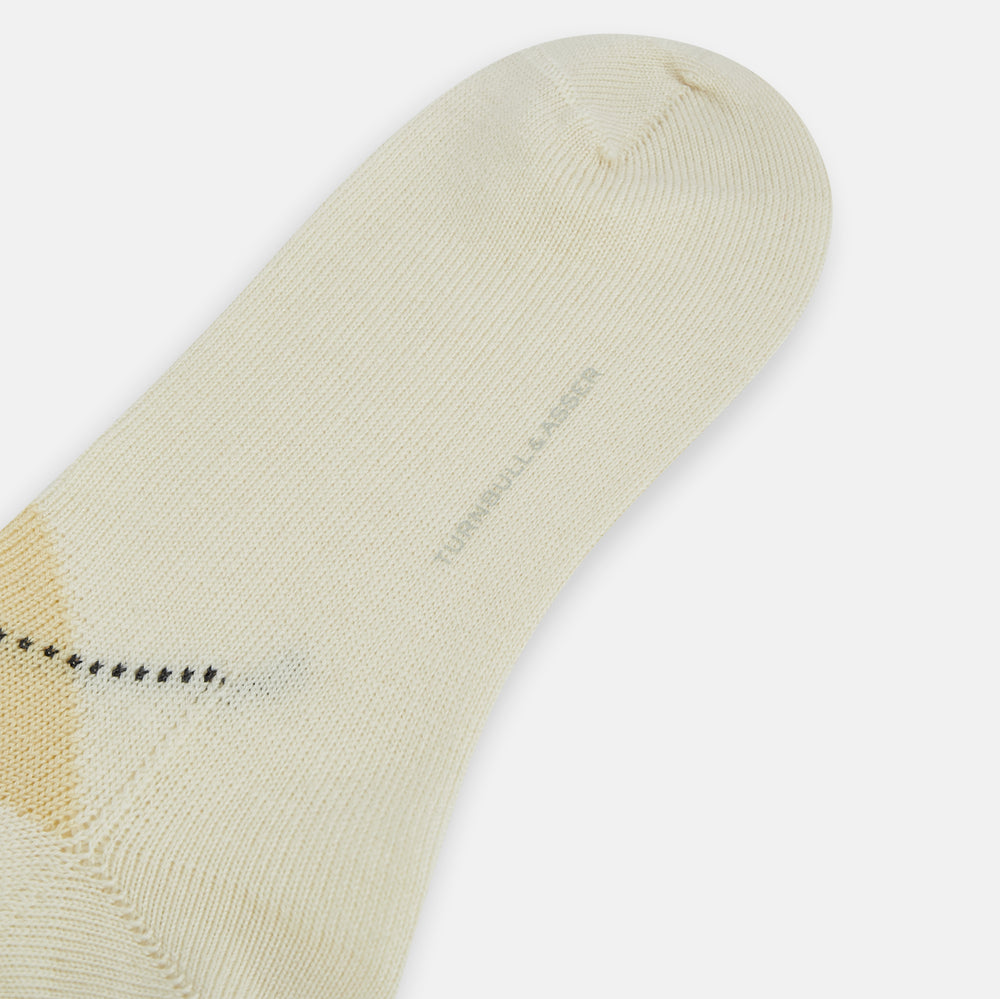 White Wool Check Mid-Length Socks